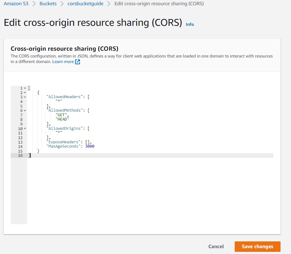 Amazon AWS S3 Overview CORS Policy JSON