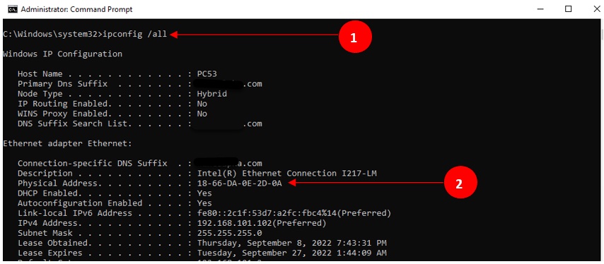 ipconfig all parameter shows Physical MAC address