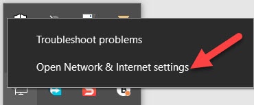 Open Network and Internet Settings on Windows for ipconfig error