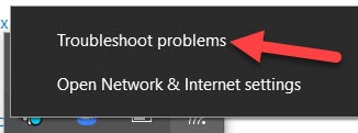 Troubleshoot problems menu item on Windows for ipconfig error