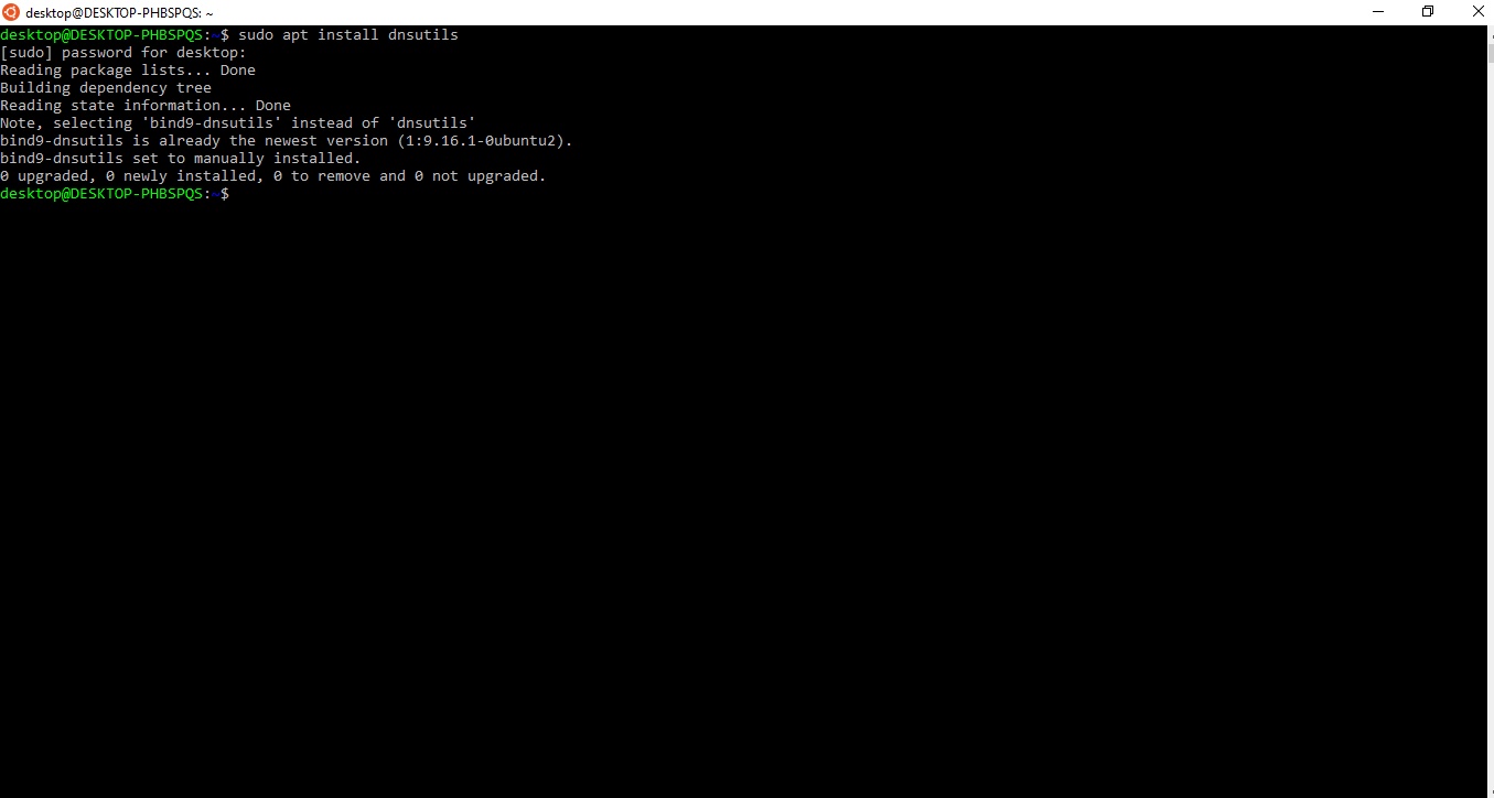 nslookup installation on Ubuntu: dnsutils is already installed