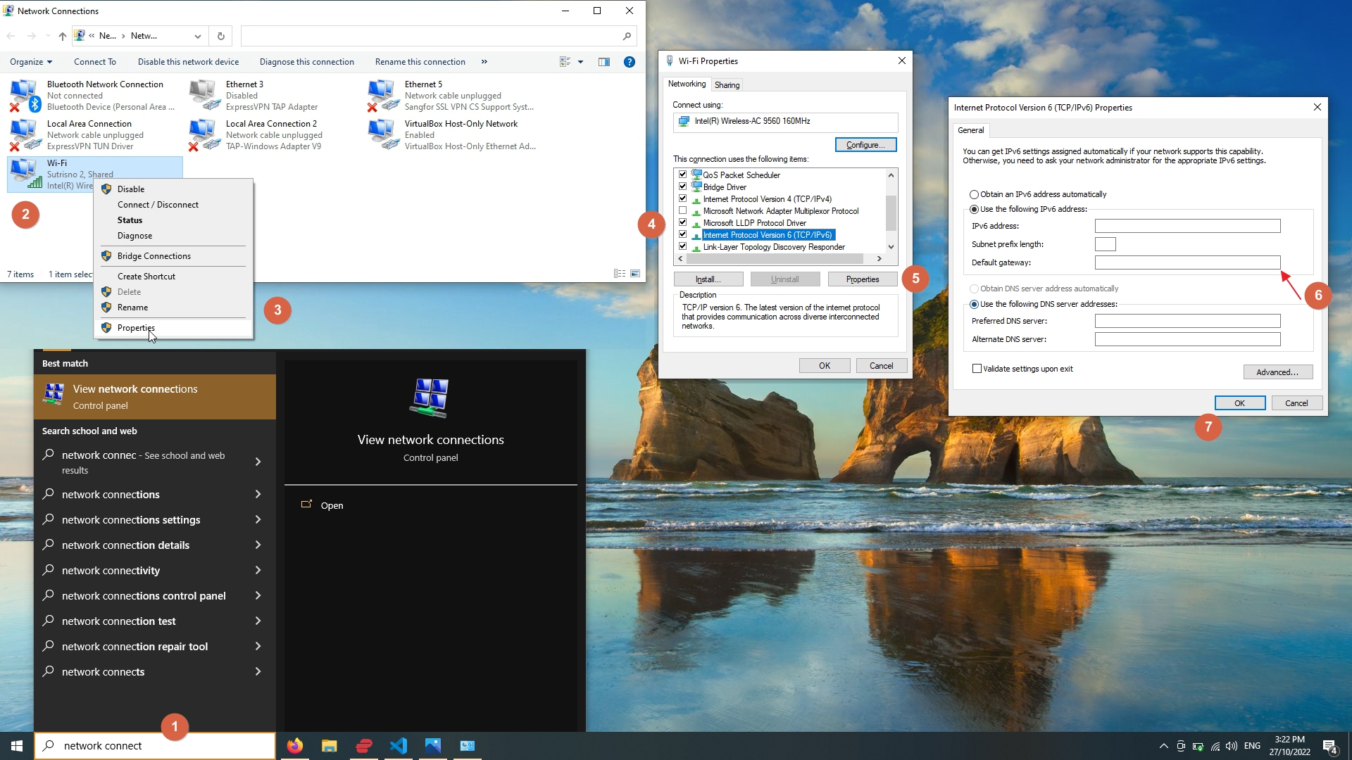 Windows set a default gateway