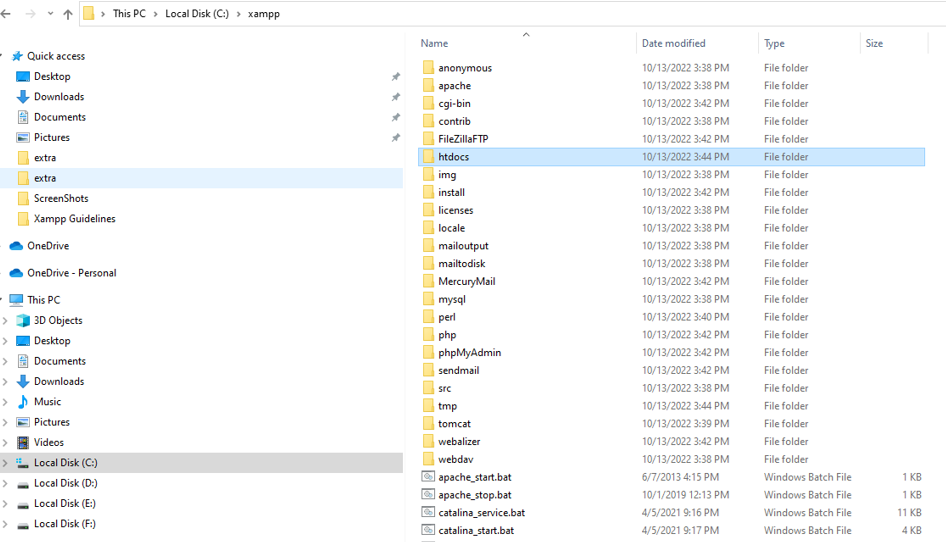 XAMPP htdocs folder structure