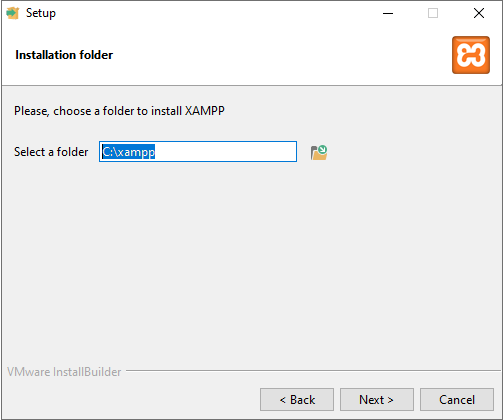 XAMPP installation folder selection screen