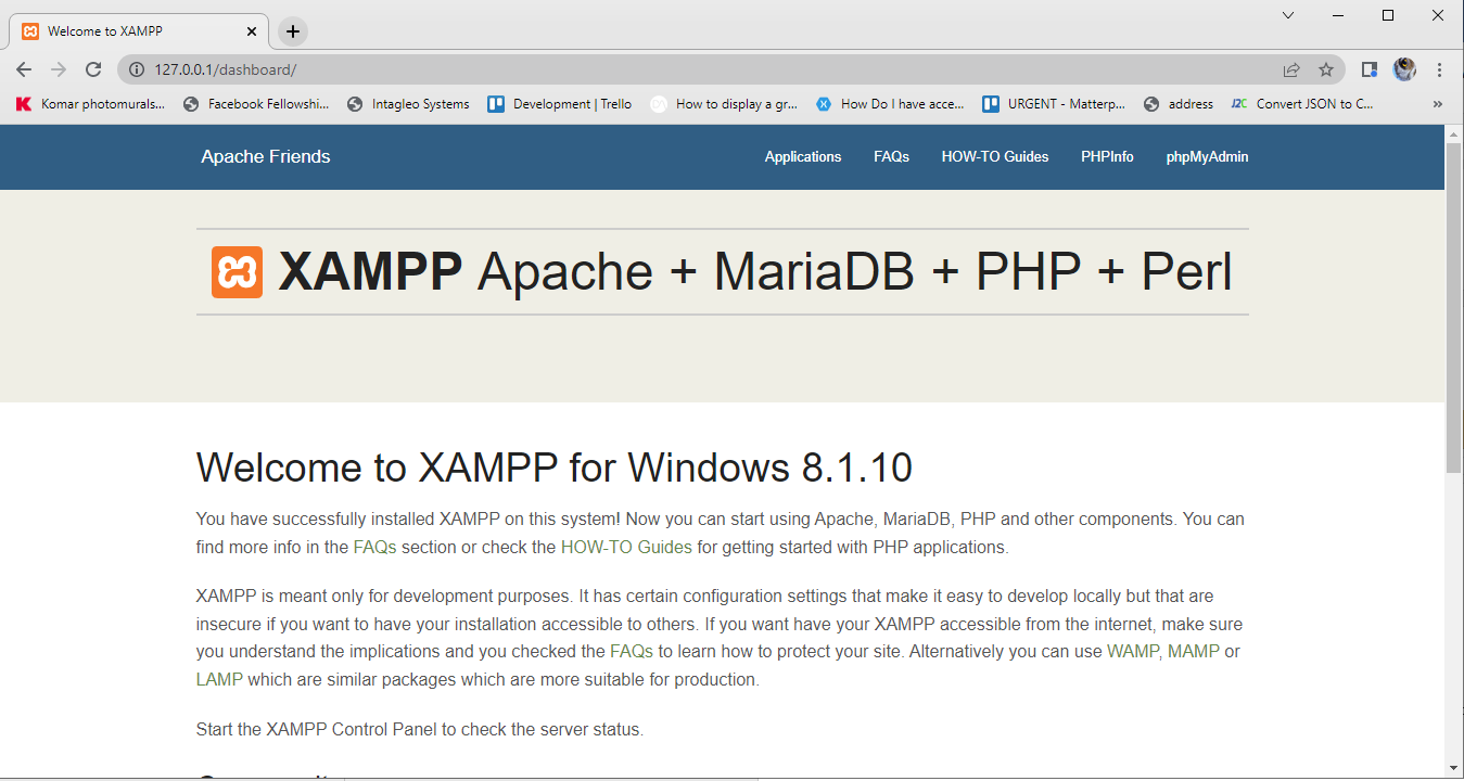 XAMPP localhost dashboard in web browser