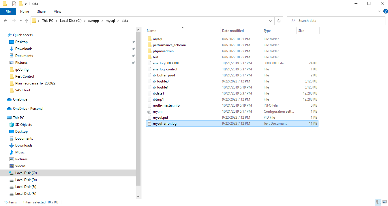 How to locate MySQL error log file when using XAMPP