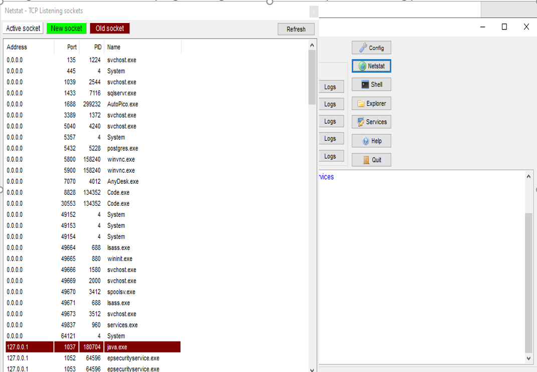 XAMPP Netstat output showing running applications and ports